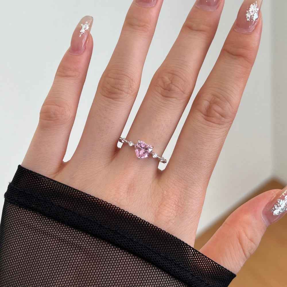 “Sweet Aurora” 925 Sterling Silver Pink Heart Solitaire Ring - Image 2