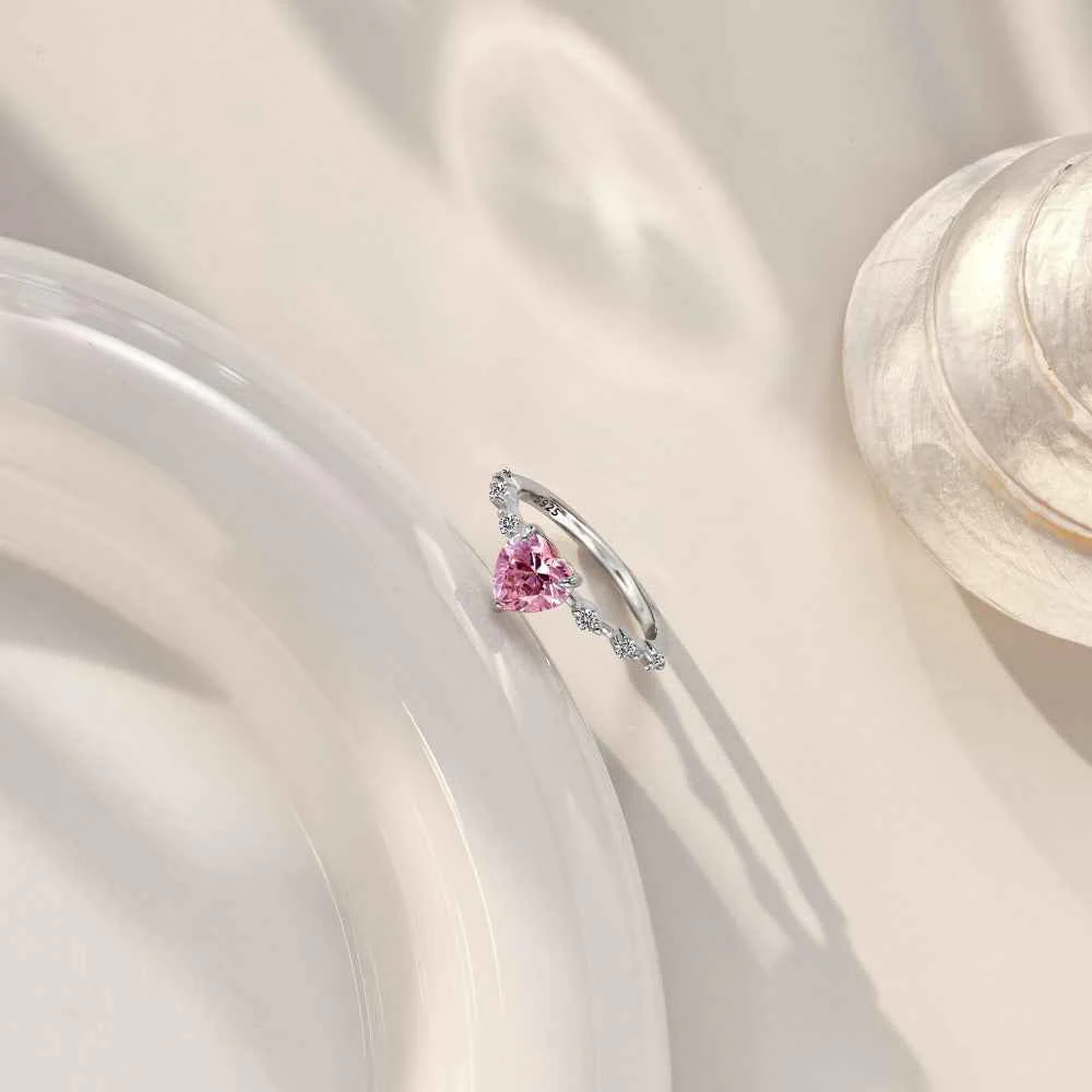“Sweet Aurora” 925 Sterling Silver Pink Heart Solitaire Ring - Image 4