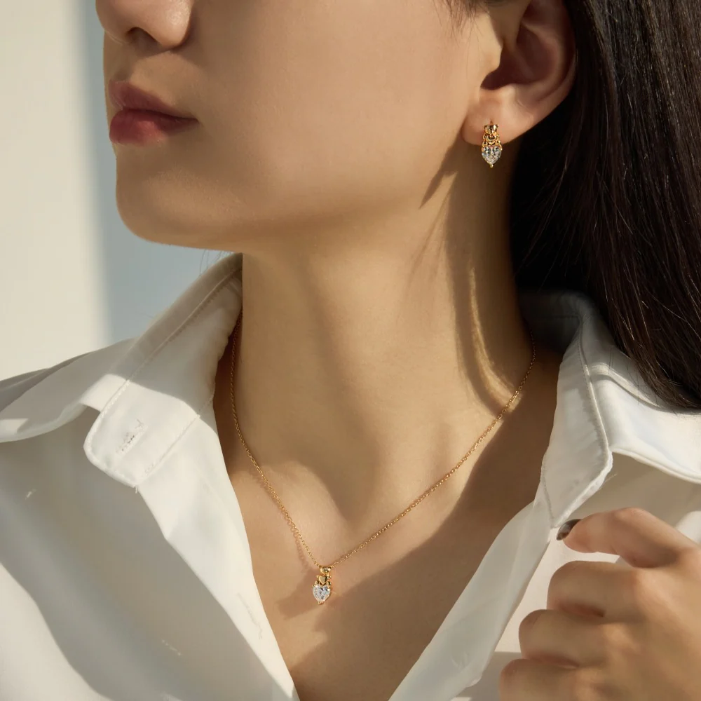 “Sweet Bear Spark” 925 Sterling Silver 5A Cubic Zirconia Necklace & Stud Earrings Set - Image 4