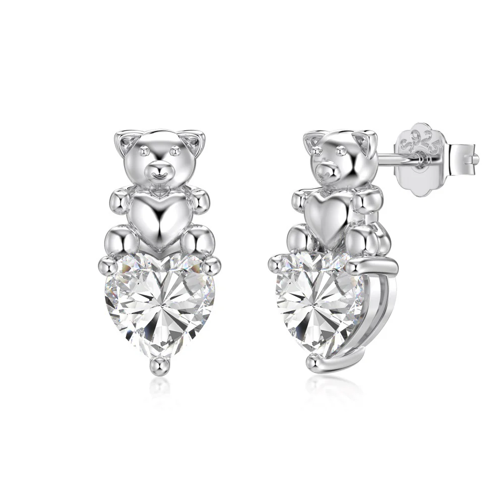 “Sweet Bear Spark” 925 Sterling Silver 5A Cubic Zirconia Necklace & Stud Earrings Set - Image 7