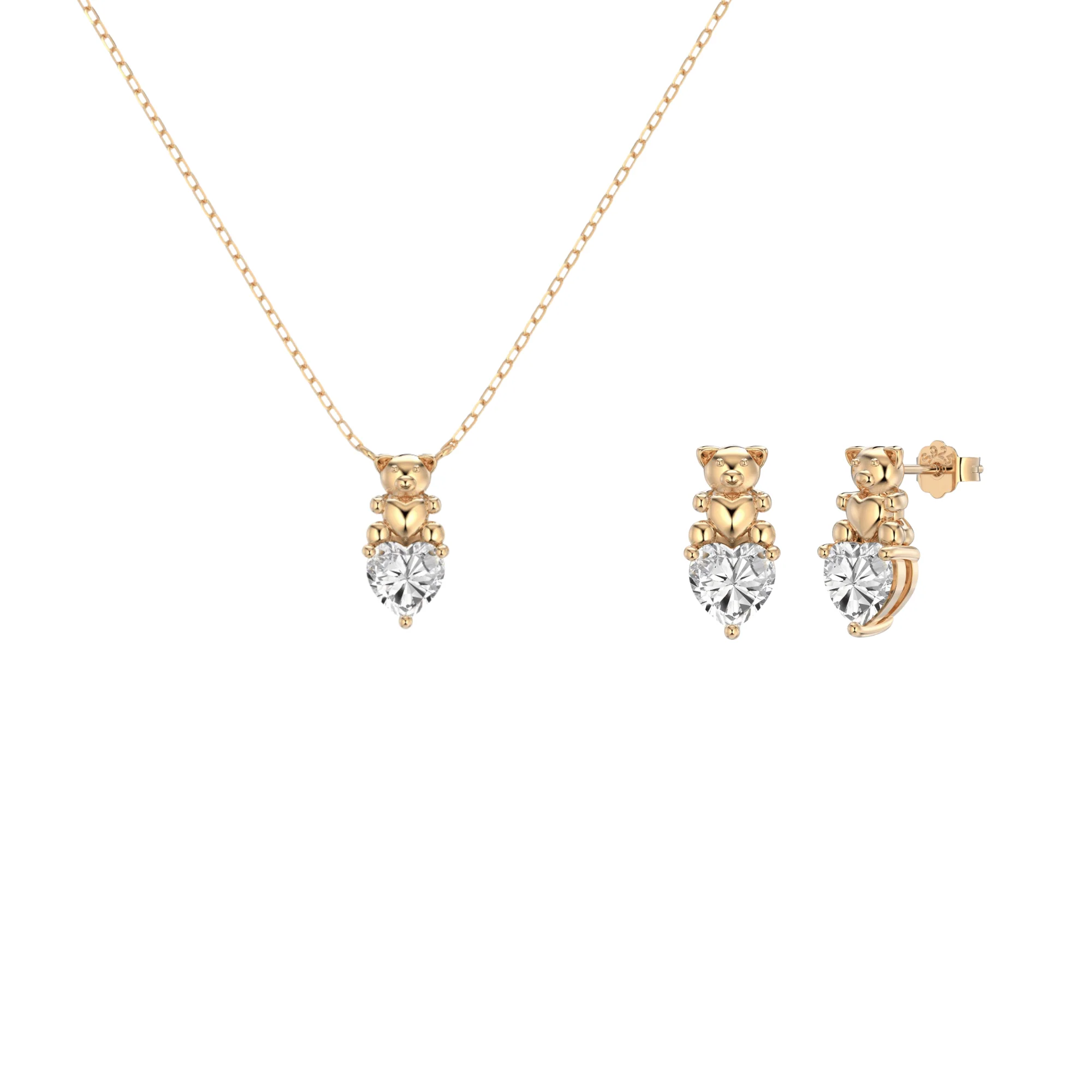 “Sweet Bear Spark” 925 Sterling Silver 5A Cubic Zirconia Necklace & Stud Earrings Set - Image 8