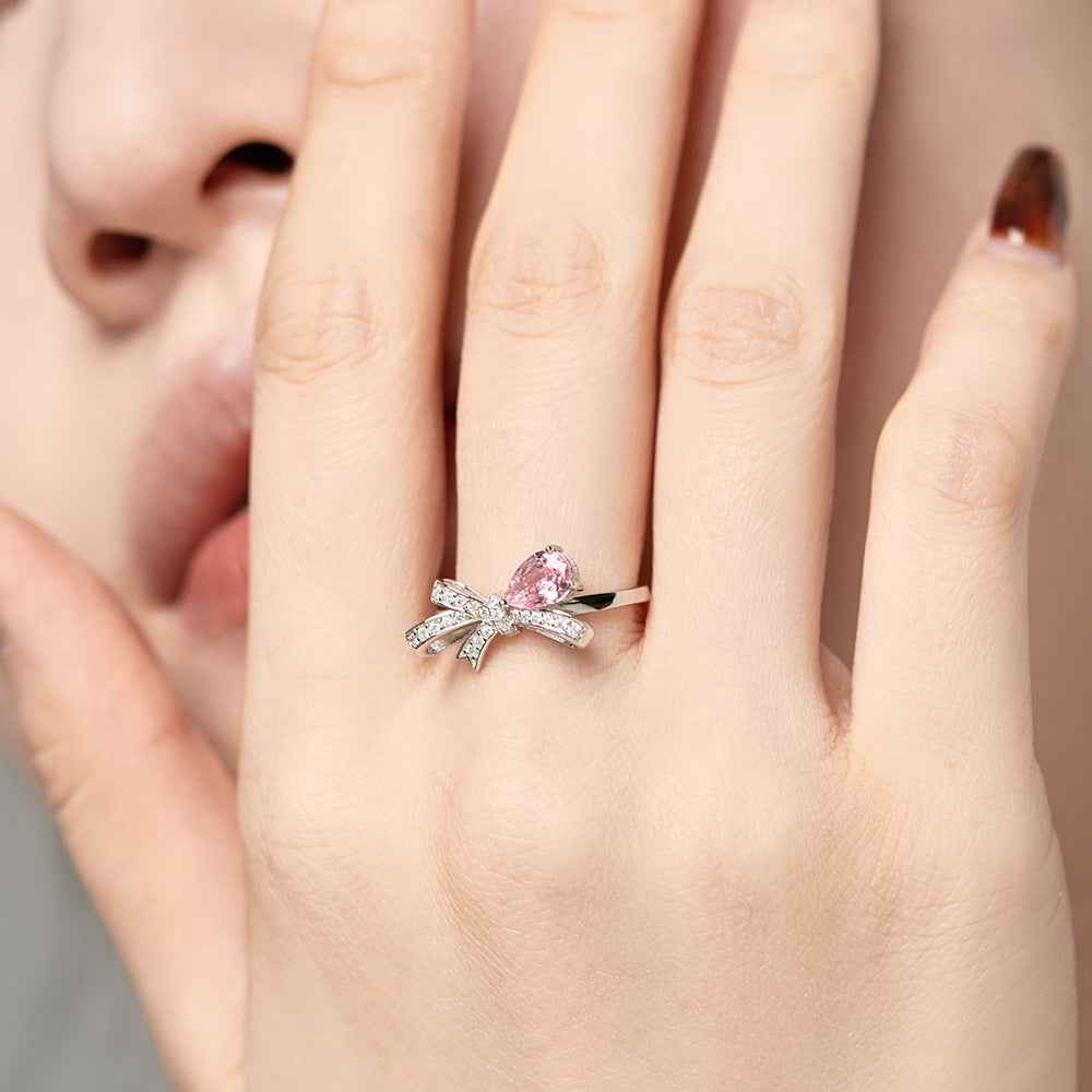 "Sweet Bowdrop" 925 Sterling Silver Teardrop Zircon Ring - Image 2