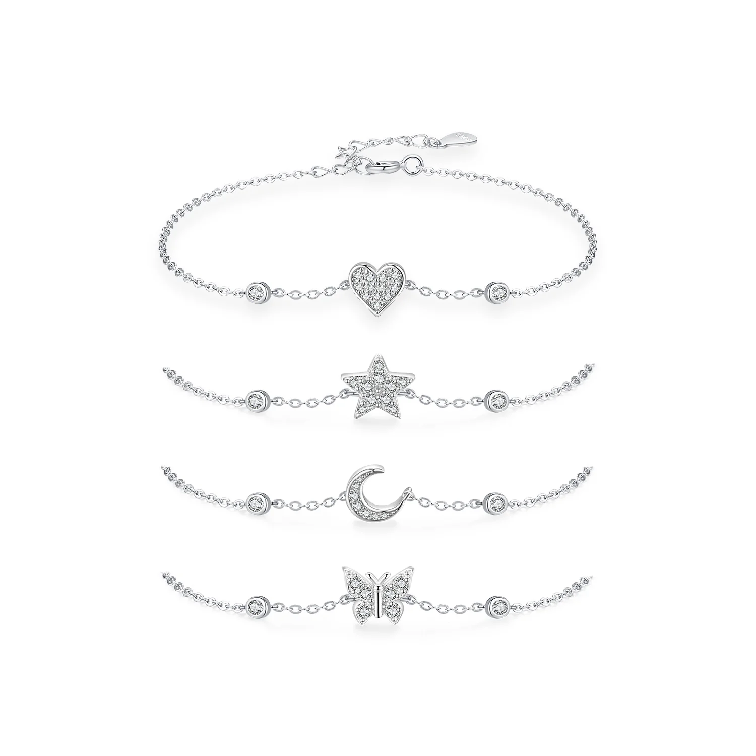 “Sweet Celeste” 925 Sterling Silver Pavé Charm Bracelet