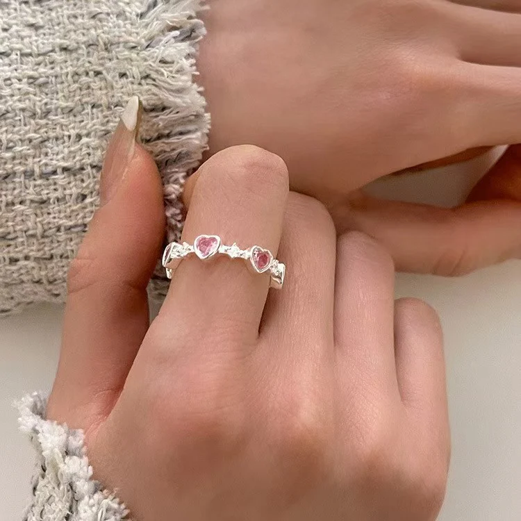 "Sweet Charm" 925 Sterling Silver Ring – Pink Zircon, Bow & Heart Designs - Image 2
