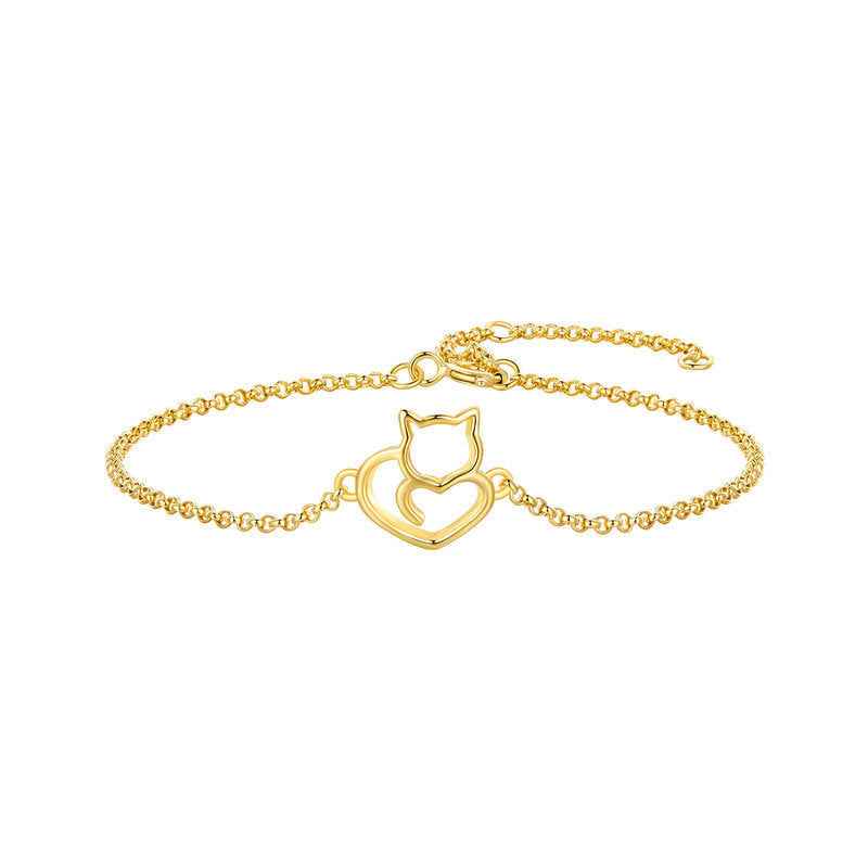 “Sweet Kitty Heart” 925 Sterling Silver Cat Heart Adjustable Bracelet - Image 4