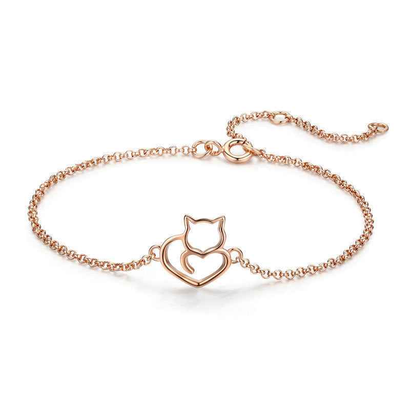 “Sweet Kitty Heart” 925 Sterling Silver Cat Heart Adjustable Bracelet - Image 5