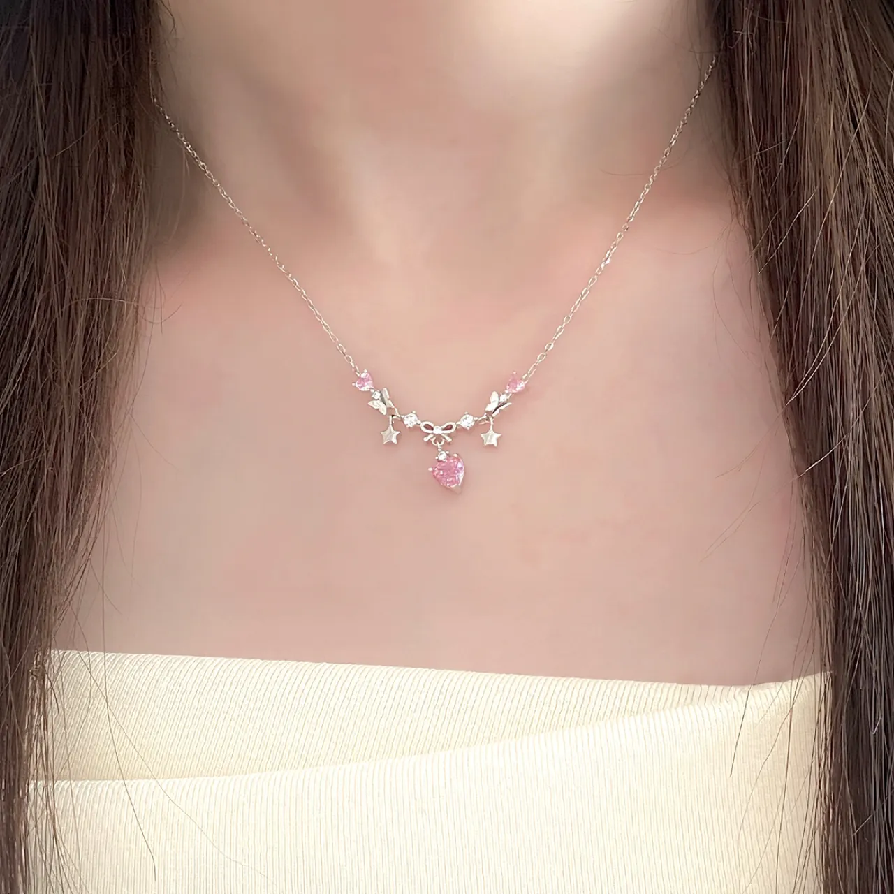 "Sweetheart Party" 925 Sterling Silver Bow Necklace - Image 2