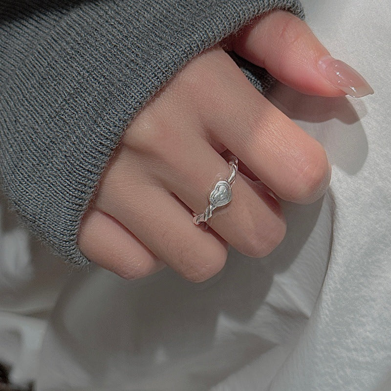 “Tender Heart” 925 Sterling Silver Open Heart Rope Ring - Image 2