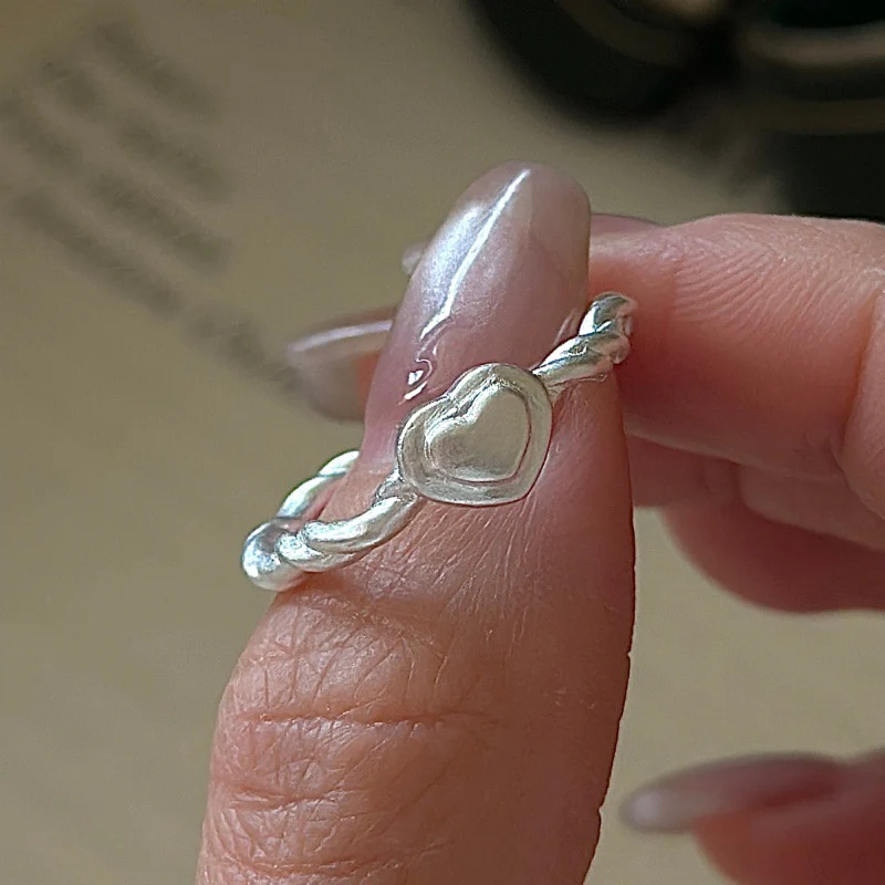 “Tender Heart” 925 Sterling Silver Open Heart Rope Ring - Image 4