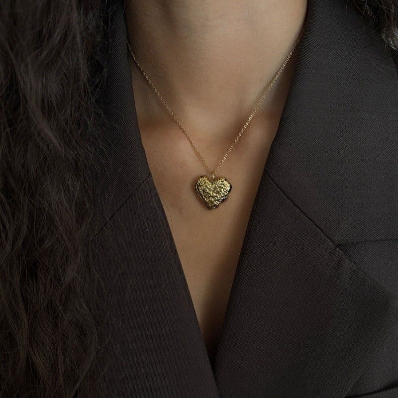 “Textured Heart” 18K Real Gold Plated Brass Pendant Necklace - Image 2