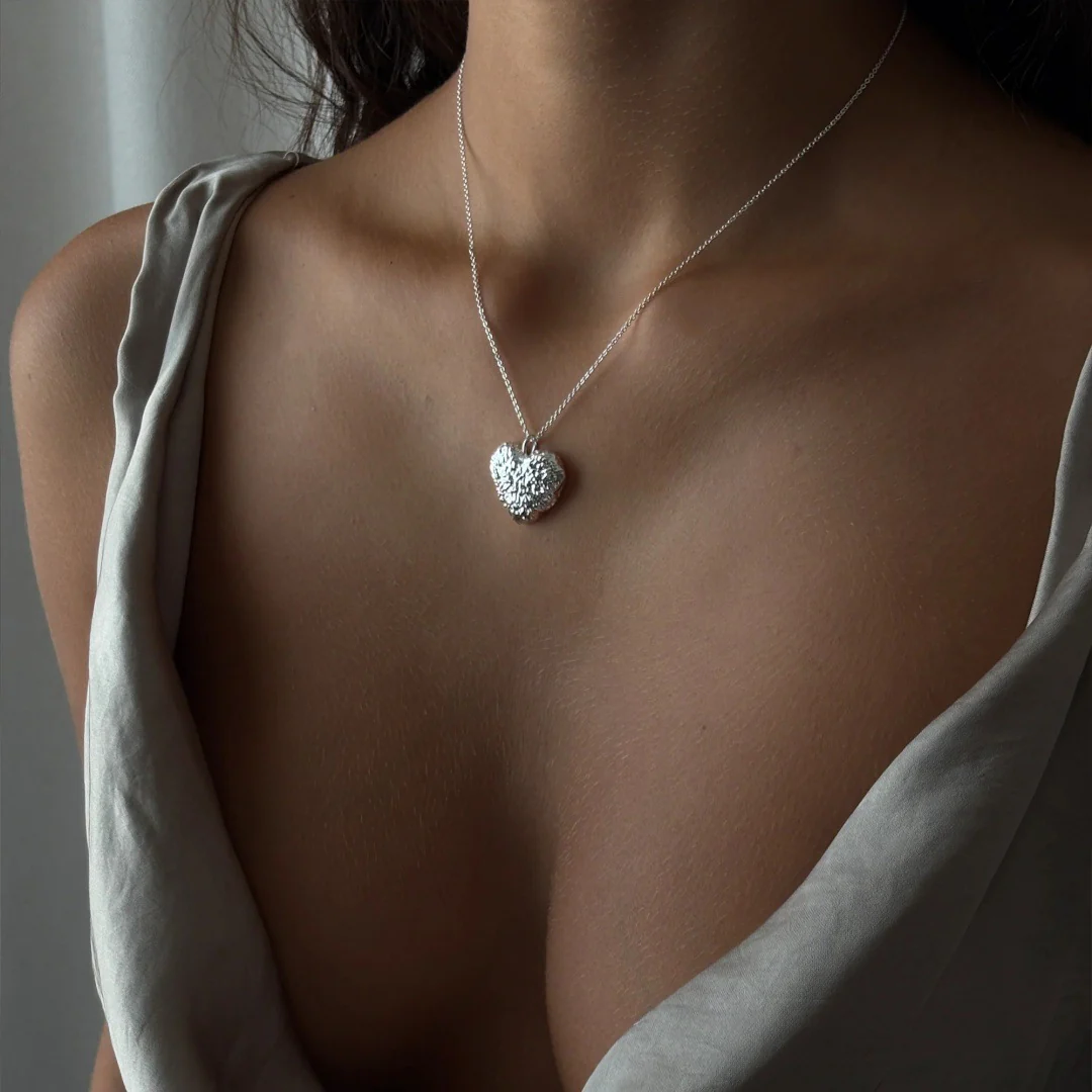 “Textured Heart” 18K Real Gold Plated Brass Pendant Necklace - Image 3