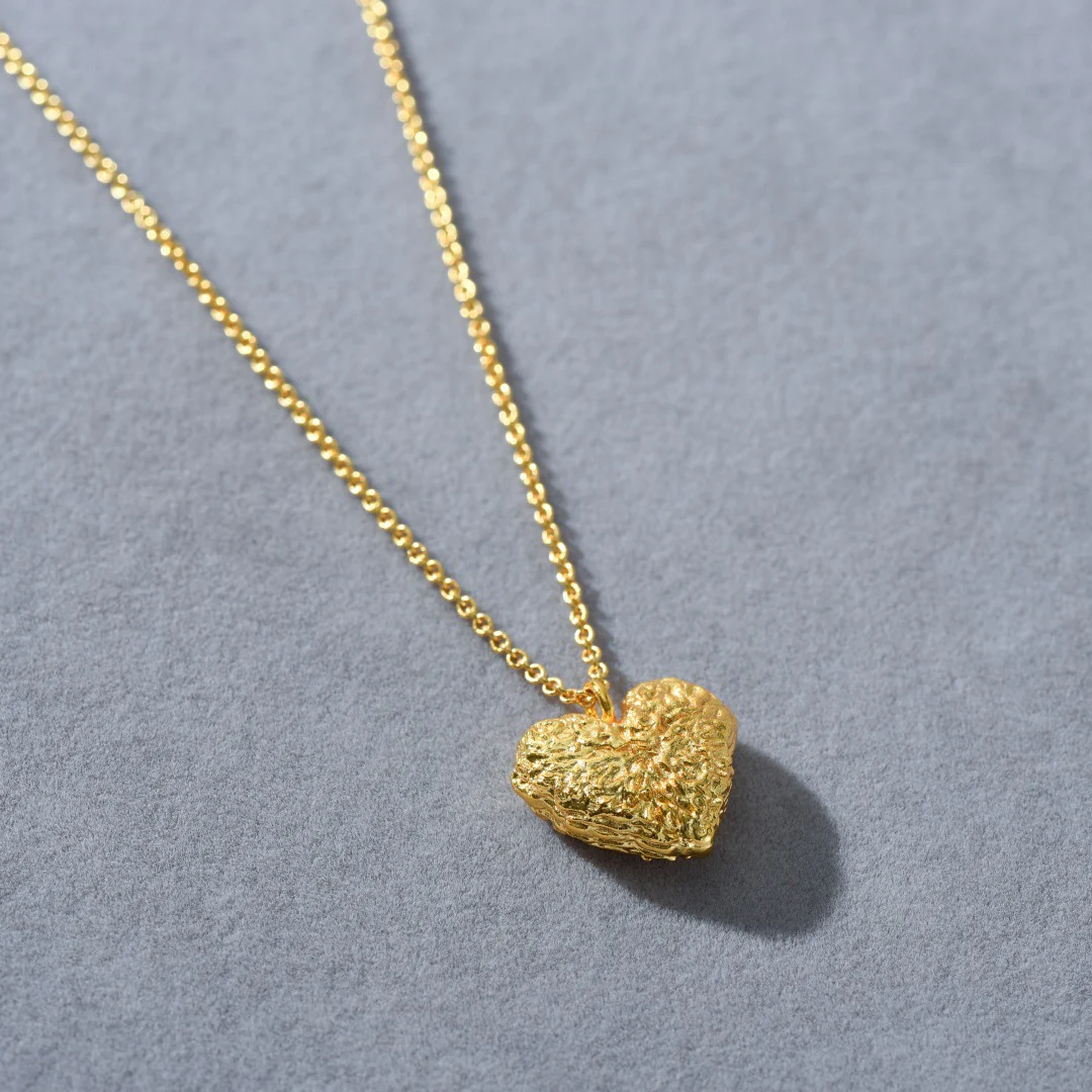 “Textured Heart” 18K Real Gold Plated Brass Pendant Necklace - Image 4