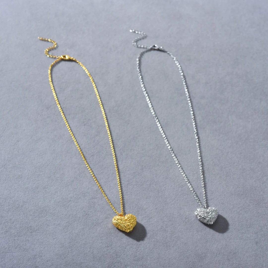 “Textured Heart” 18K Real Gold Plated Brass Pendant Necklace - Image 6