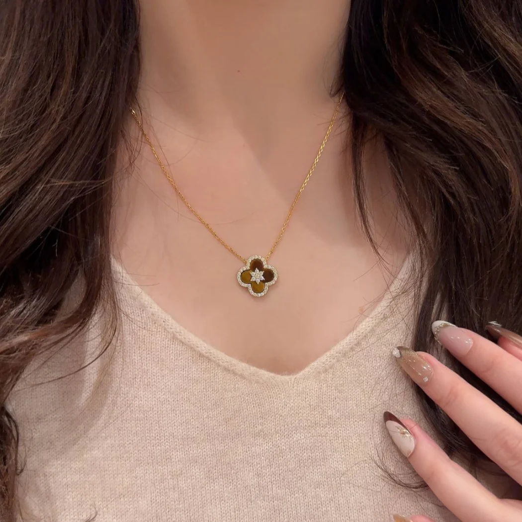 “Tiger Clover Radiance” 925 Sterling Silver Tiger Eye Four-Leaf Clover Jewelry Set - Image 5