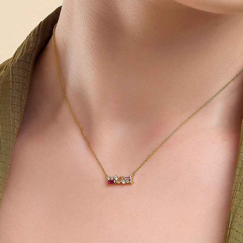 “Trilume Bar” 925 Sterling Silver Multicolor Zircon Necklace - Image 2