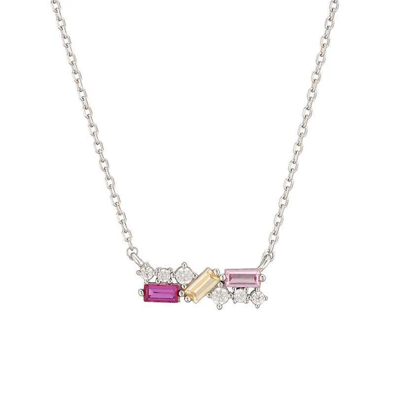 “Trilume Bar” 925 Sterling Silver Multicolor Zircon Necklace - Image 3