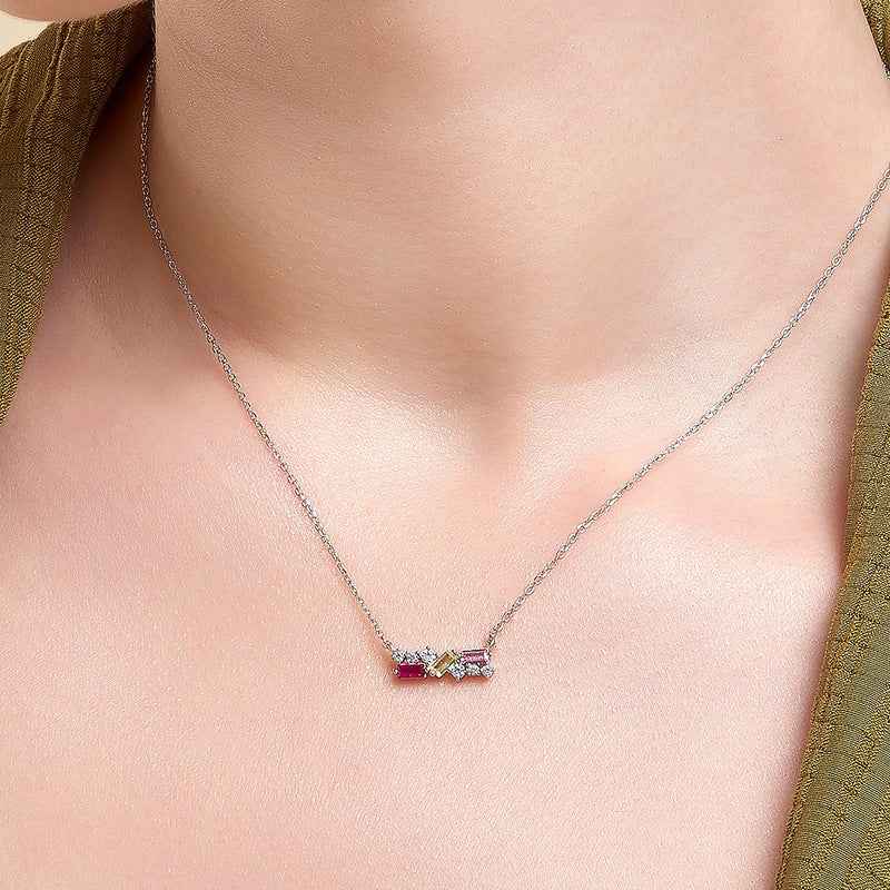 “Trilume Bar” 925 Sterling Silver Multicolor Zircon Necklace - Image 4