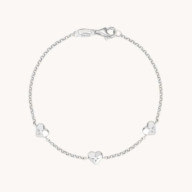 “Triple Heart Glow” 925 Sterling Silver Mini Heart Zircon Bracelet - Image 3