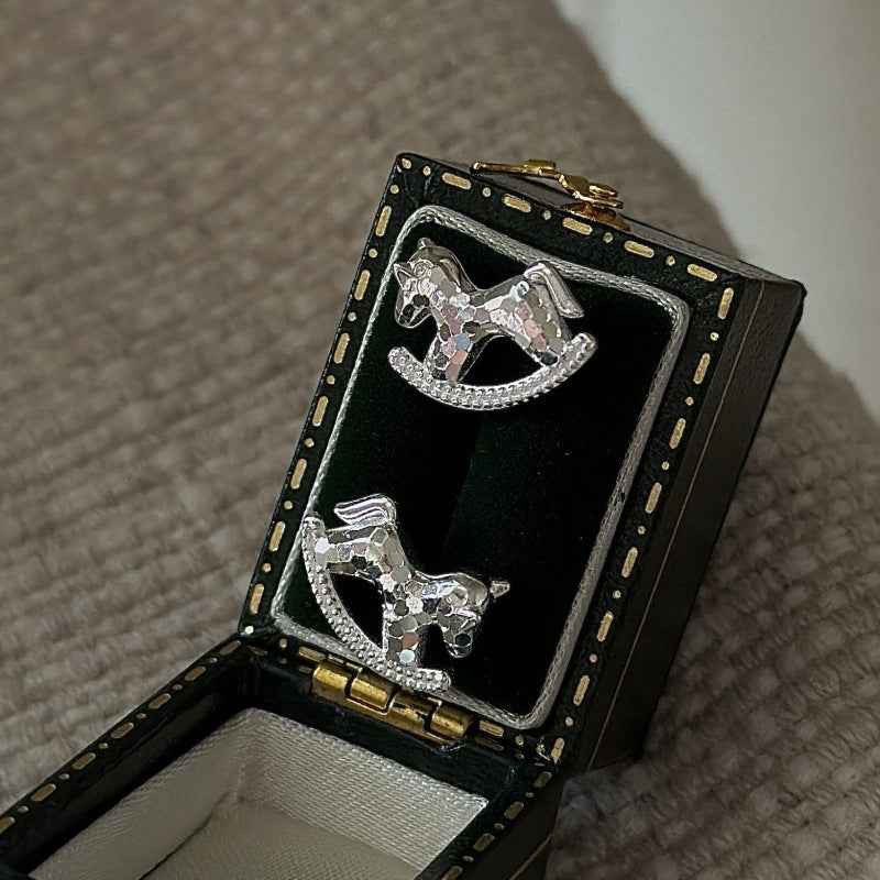 “Vintage Pony Sparkle” 925 Sterling Silver Earrings - Image 3