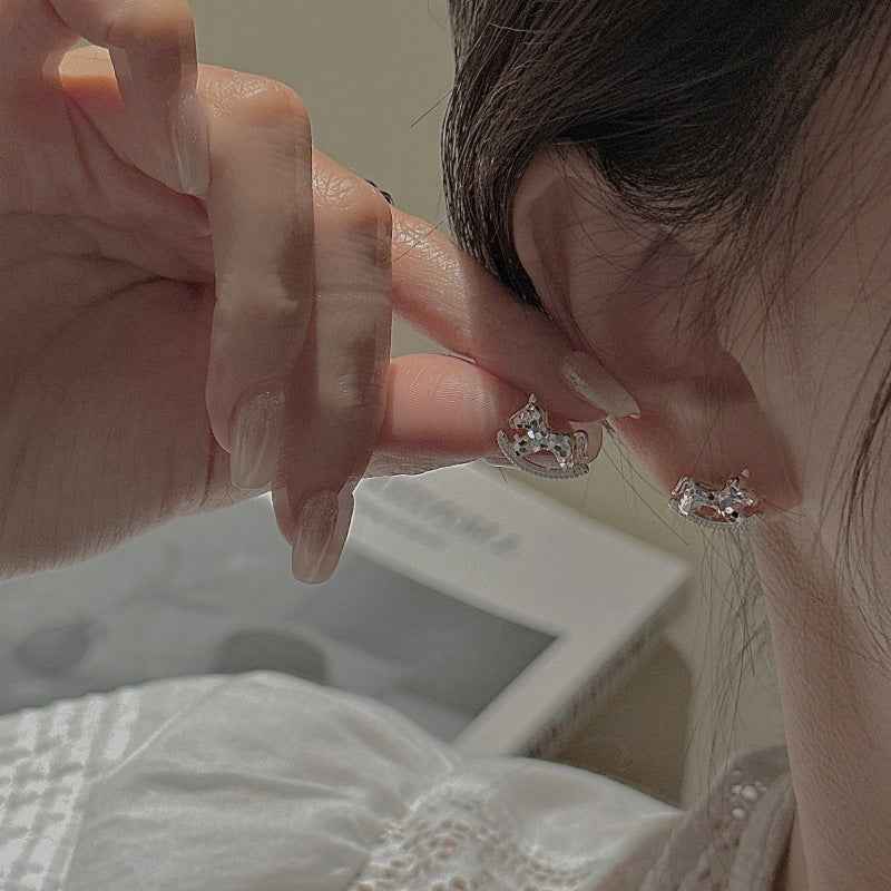 “Vintage Pony Sparkle” 925 Sterling Silver Earrings - Image 4