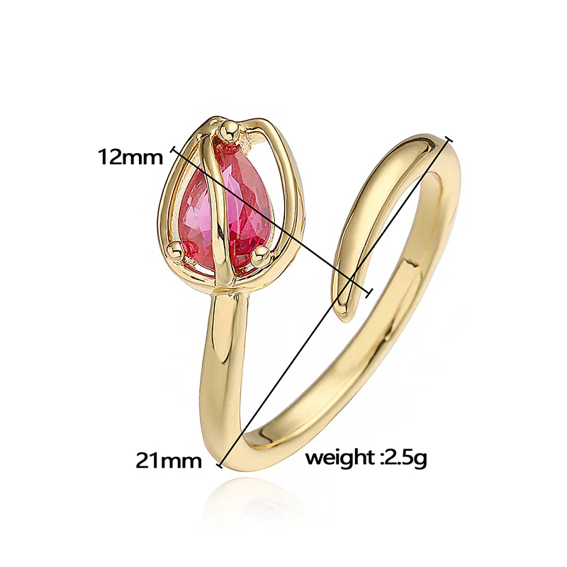 Tulip Éclat Brass Genuine Gold-Plated 3A Zircon Floral Necklace & Ring Set - Image 7