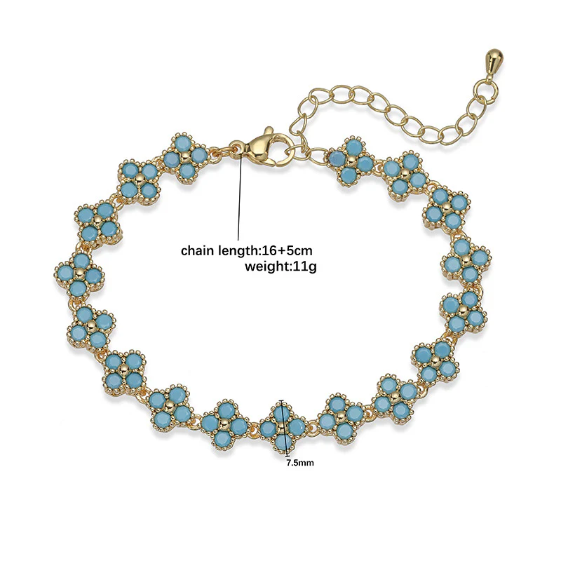 Turquoise Clover Grace Brass Genuine Gold-Plated Turquoise Floral Necklace & Bracelet Set - Image 3