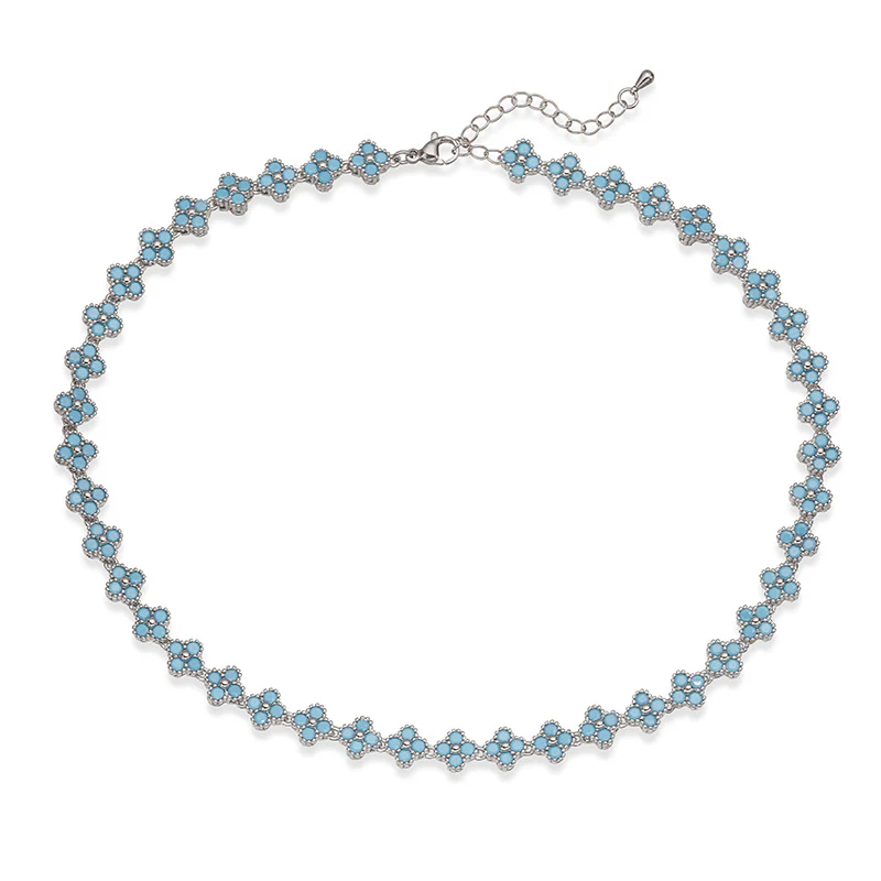 Turquoise Clover Grace Brass Genuine Gold-Plated Turquoise Floral Necklace & Bracelet Set - Image 4