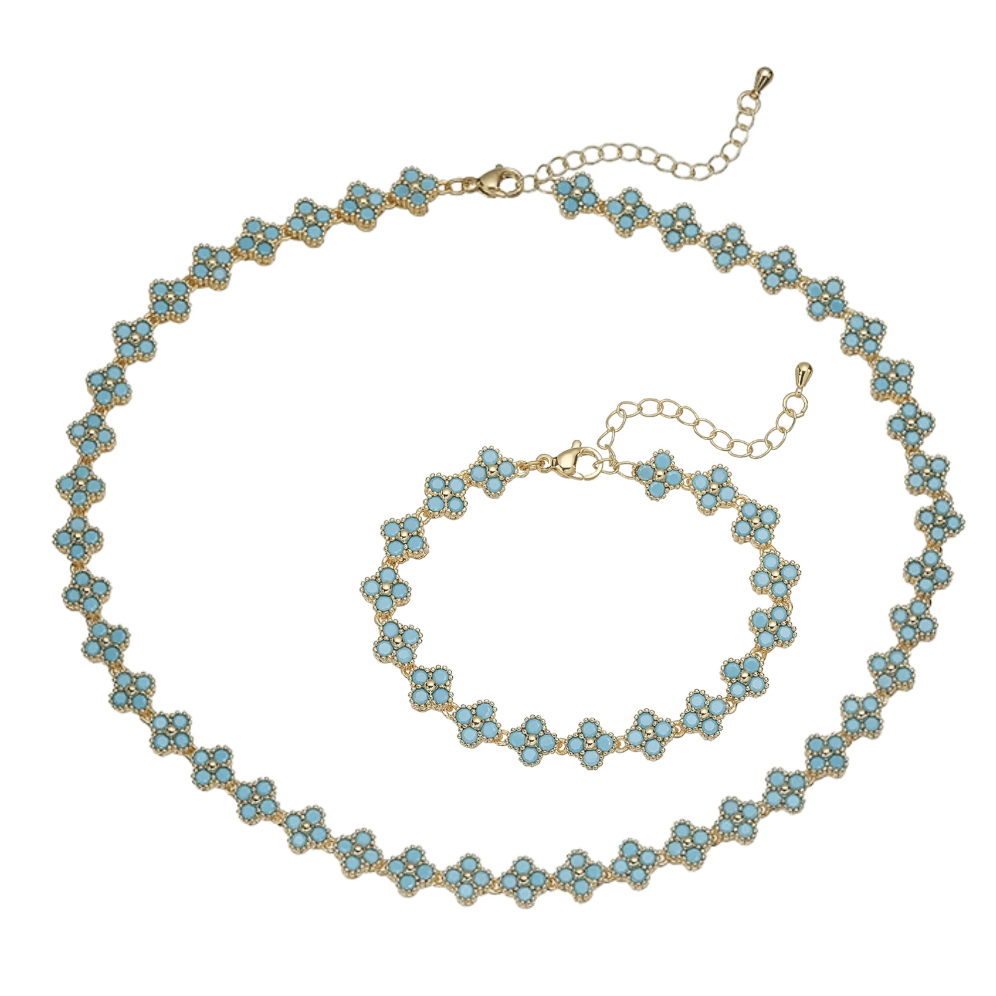 Turquoise Clover Grace Brass Genuine Gold-Plated Turquoise Floral Necklace & Bracelet Set - Image 6