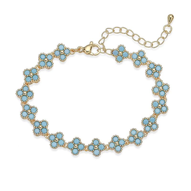 Turquoise Clover Grace Brass Genuine Gold-Plated Turquoise Floral Necklace & Bracelet Set - Image 7