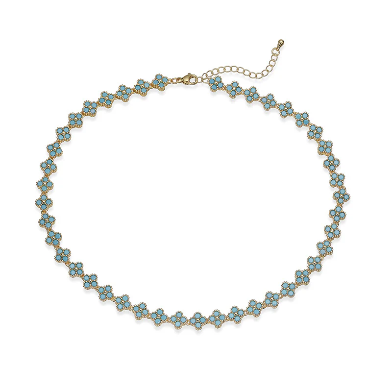 Turquoise Clover Grace Brass Genuine Gold-Plated Turquoise Floral Necklace & Bracelet Set - Image 8