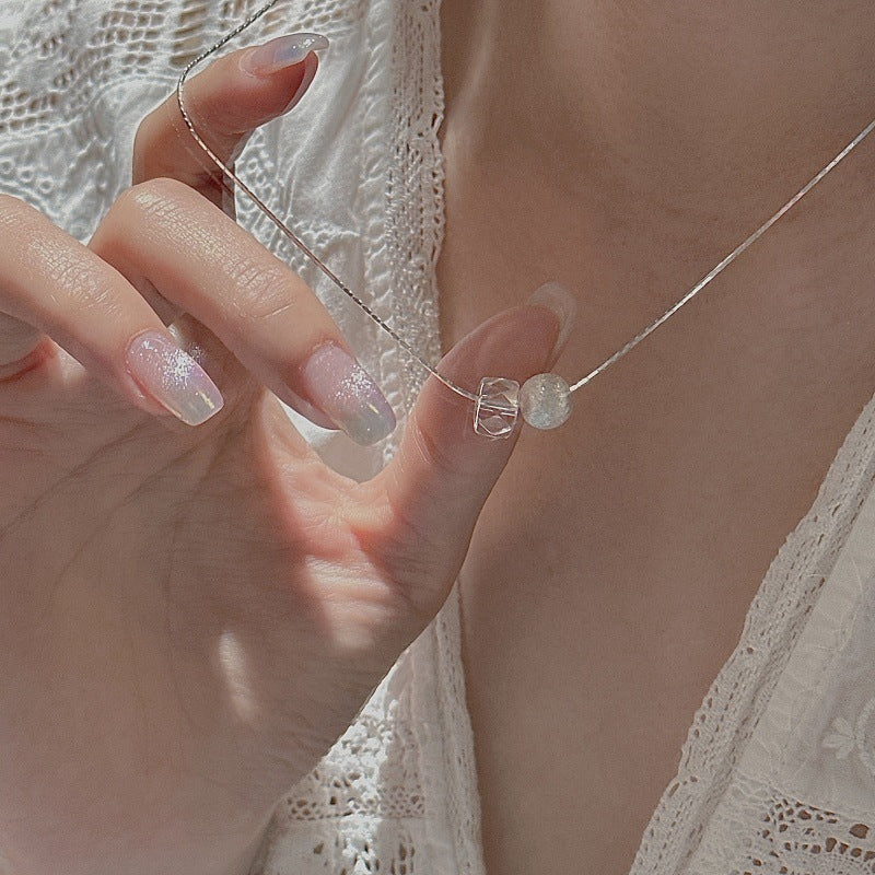 "Twilight Beads" 925 Sterling Silver Necklace – Brushed Silver & White Crystal - Image 4