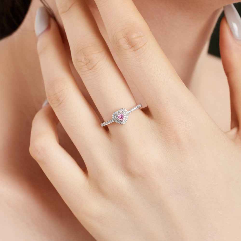 “Twilight Double Heart” 925 Sterling Silver Pink Halo Ring - Image 2