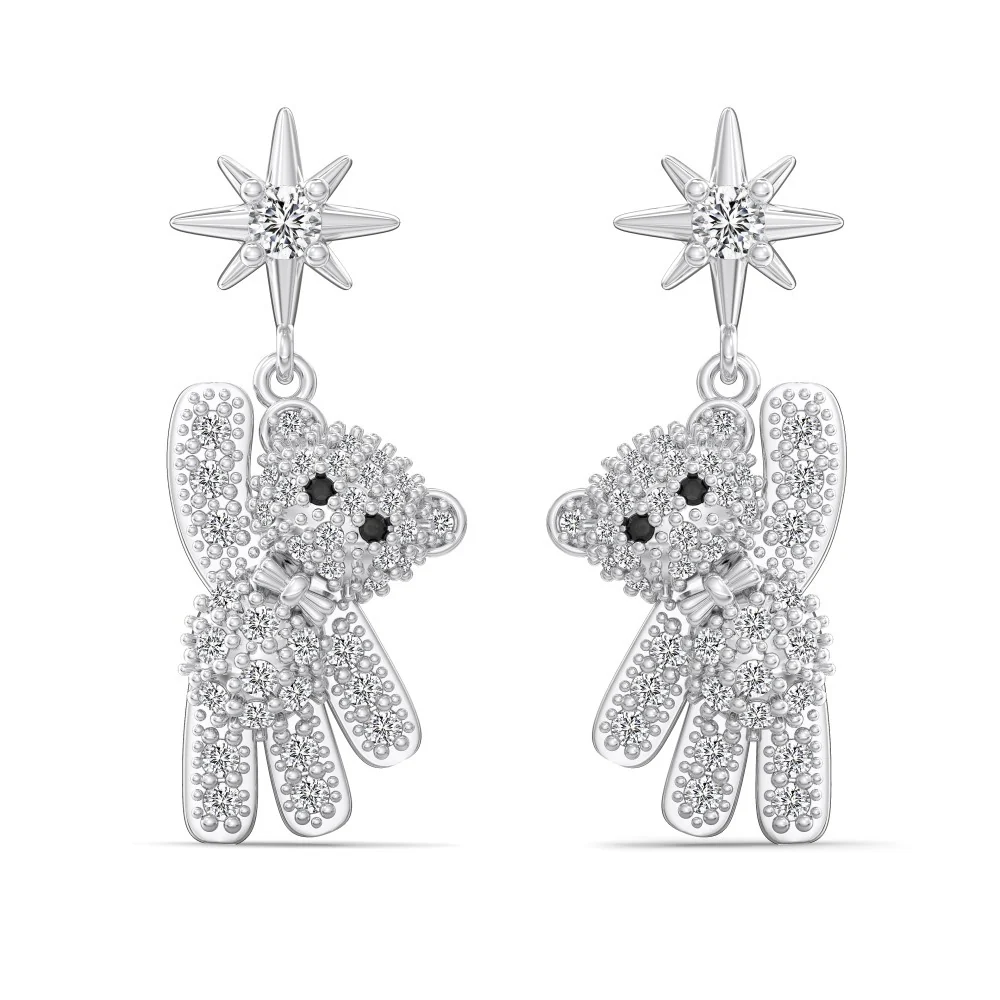 Twilight Teddy – S925 Silver & Gold Teddy Bear Stud Earrings with CZ