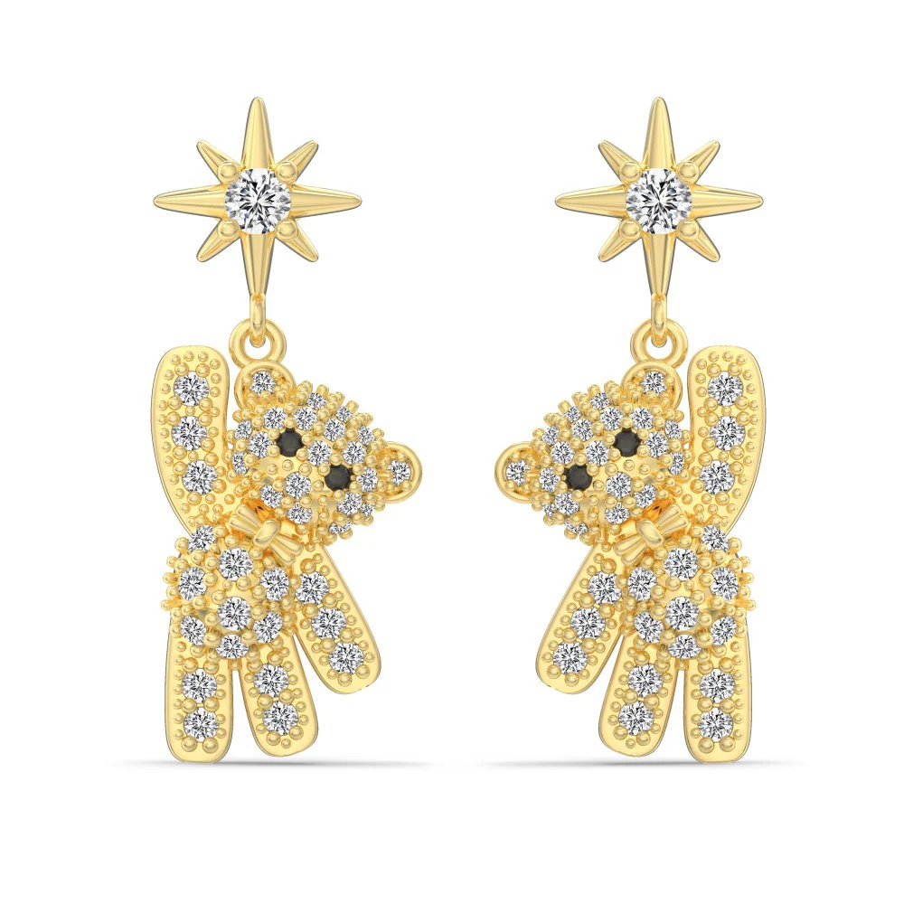 Twilight Teddy – S925 Silver & Gold Teddy Bear Stud Earrings with CZ - Image 3