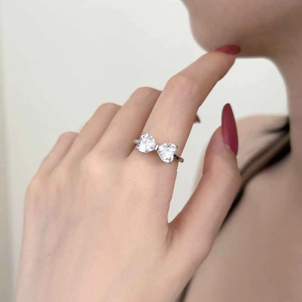 “Twin Devotion” 925 Sterling Silver Double Heart Ring - Image 2