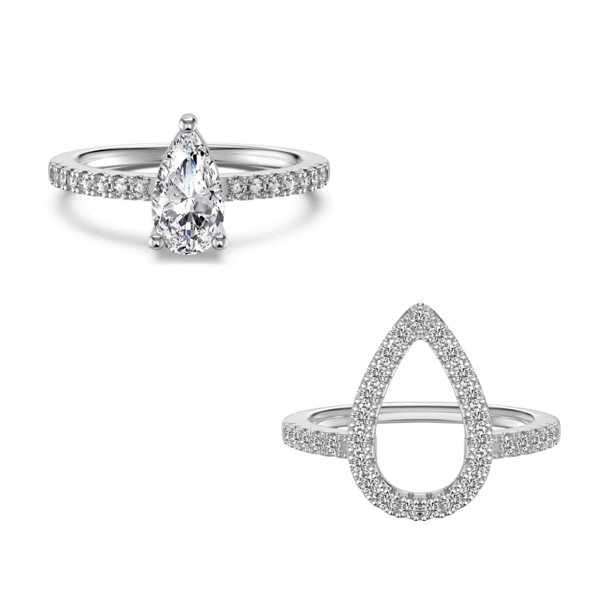 “Twin Tear Grace” S925 Sterling Silver Pear-Cut Ring Set - Image 3
