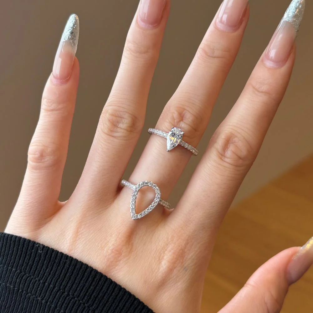 “Twin Tear Grace” S925 Sterling Silver Pear-Cut Ring Set - Image 5