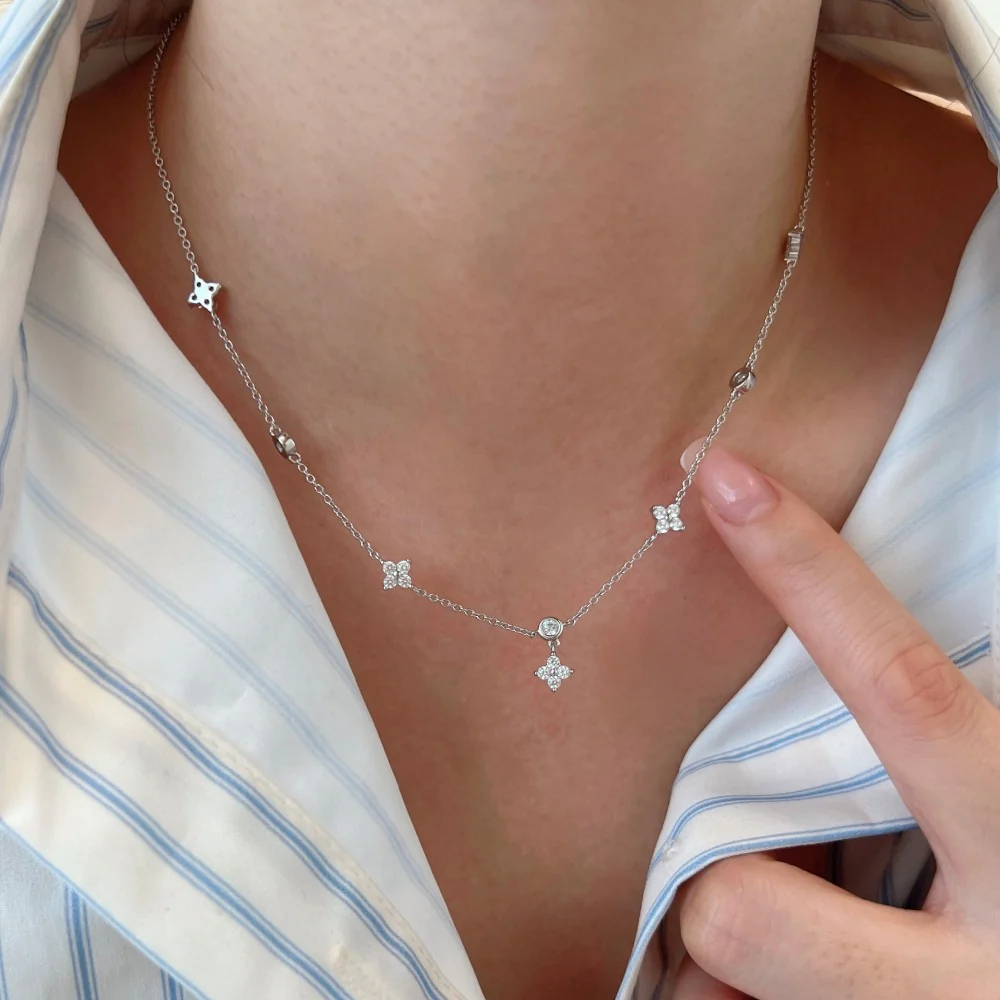 “Twinkle Clover” S925 Sterling Silver Dainty Clover Necklace - Image 2