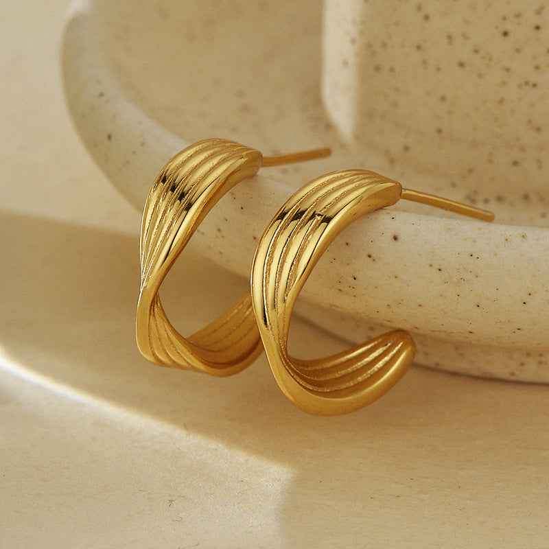 "Twist Line" 925 Sterling Silver Sculpted Hoop Earrings - Image 3