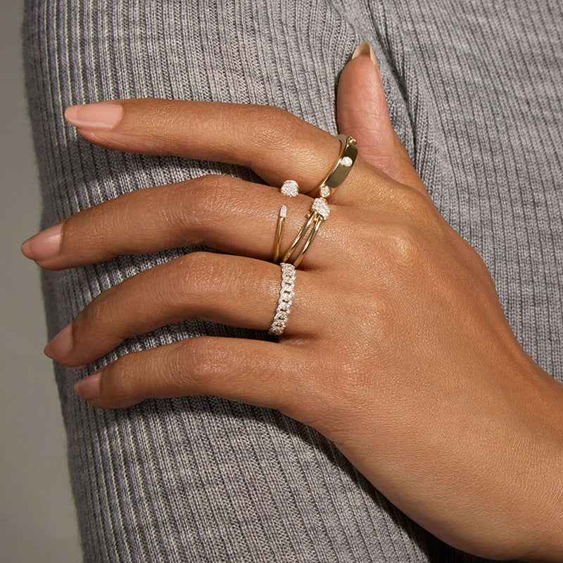 "Twist Radiance" 925 Sterling Silver Pavé Braided Open Ring - Image 2
