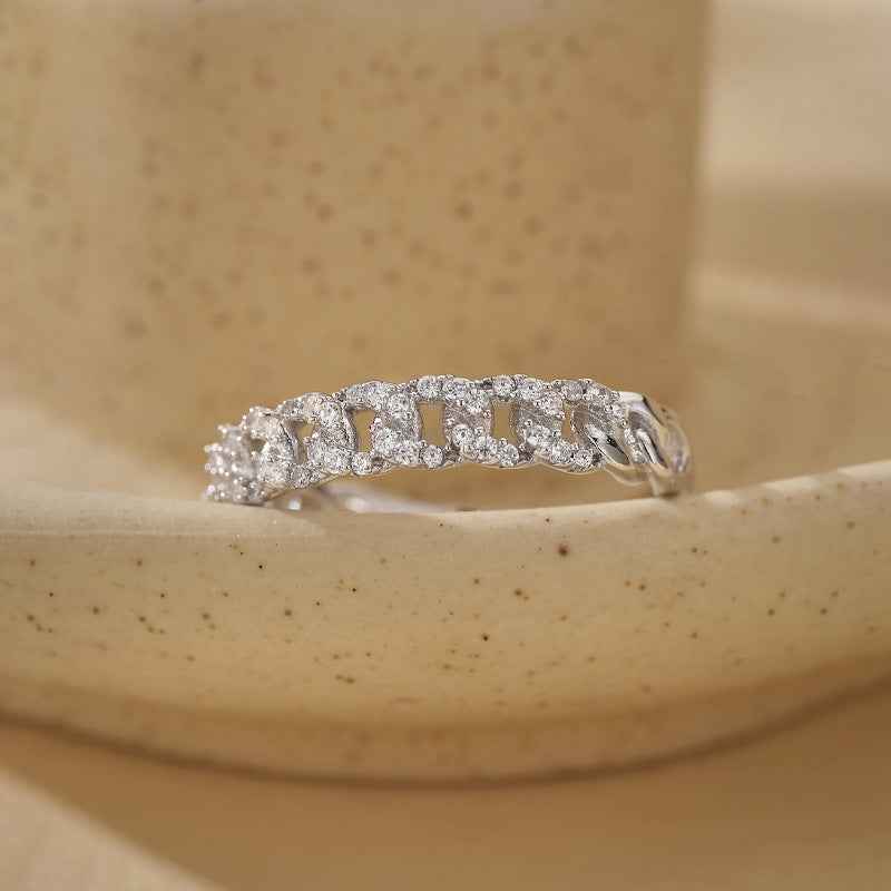"Twist Radiance" 925 Sterling Silver Pavé Braided Open Ring - Image 5