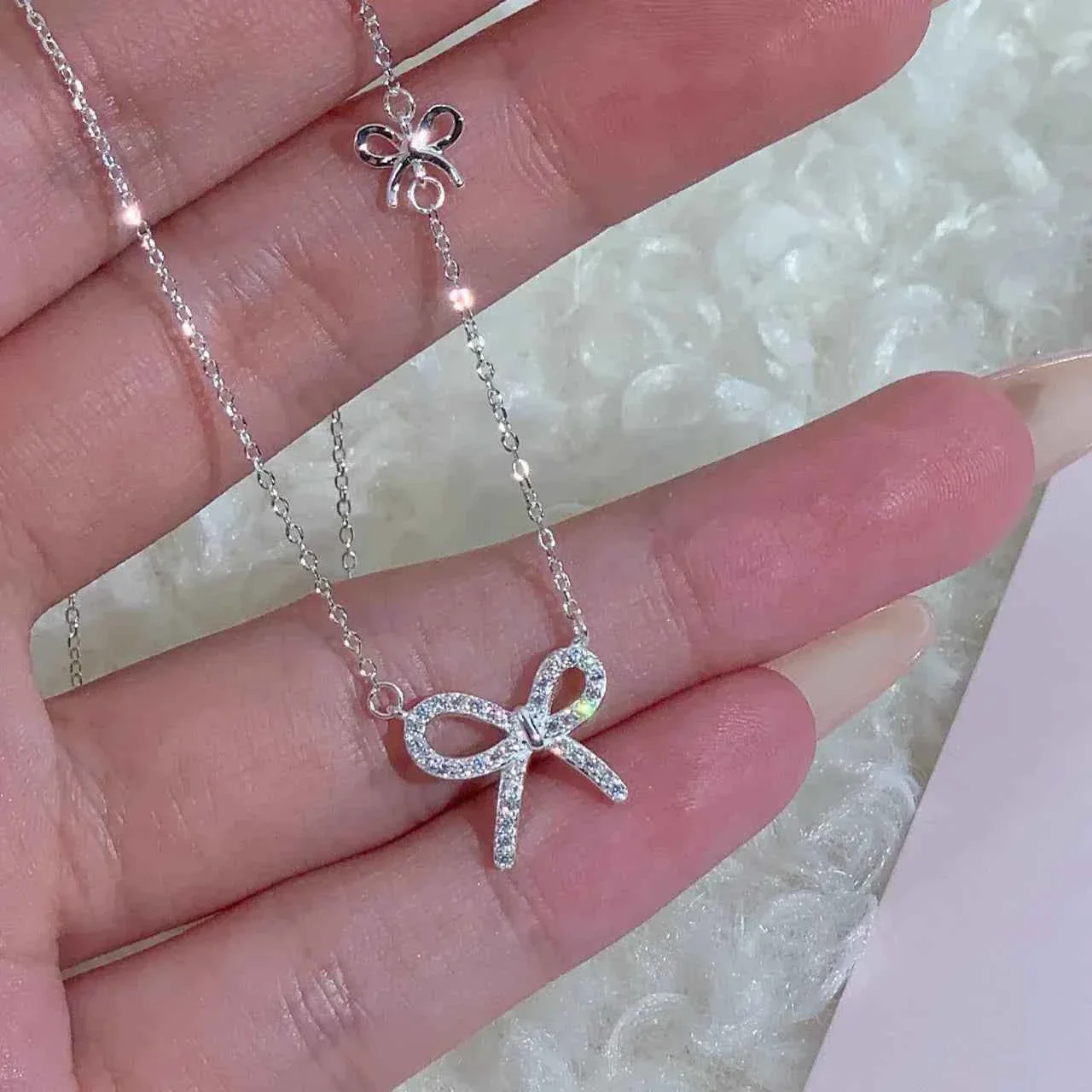 "Ultra-Glam Bow" 925 Sterling Silver Bow Necklace with 5A Zircon – Luxe, Dainty, Statement - Image 3