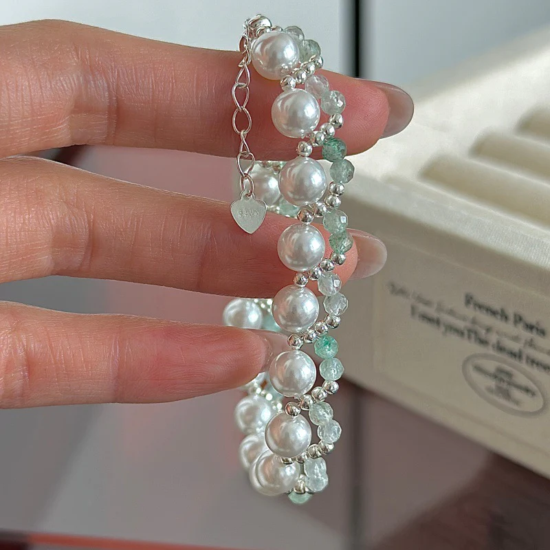 “Verdant Pearl Weave” S925 Sterling Silver Pearl Beaded Bracelet - Image 3