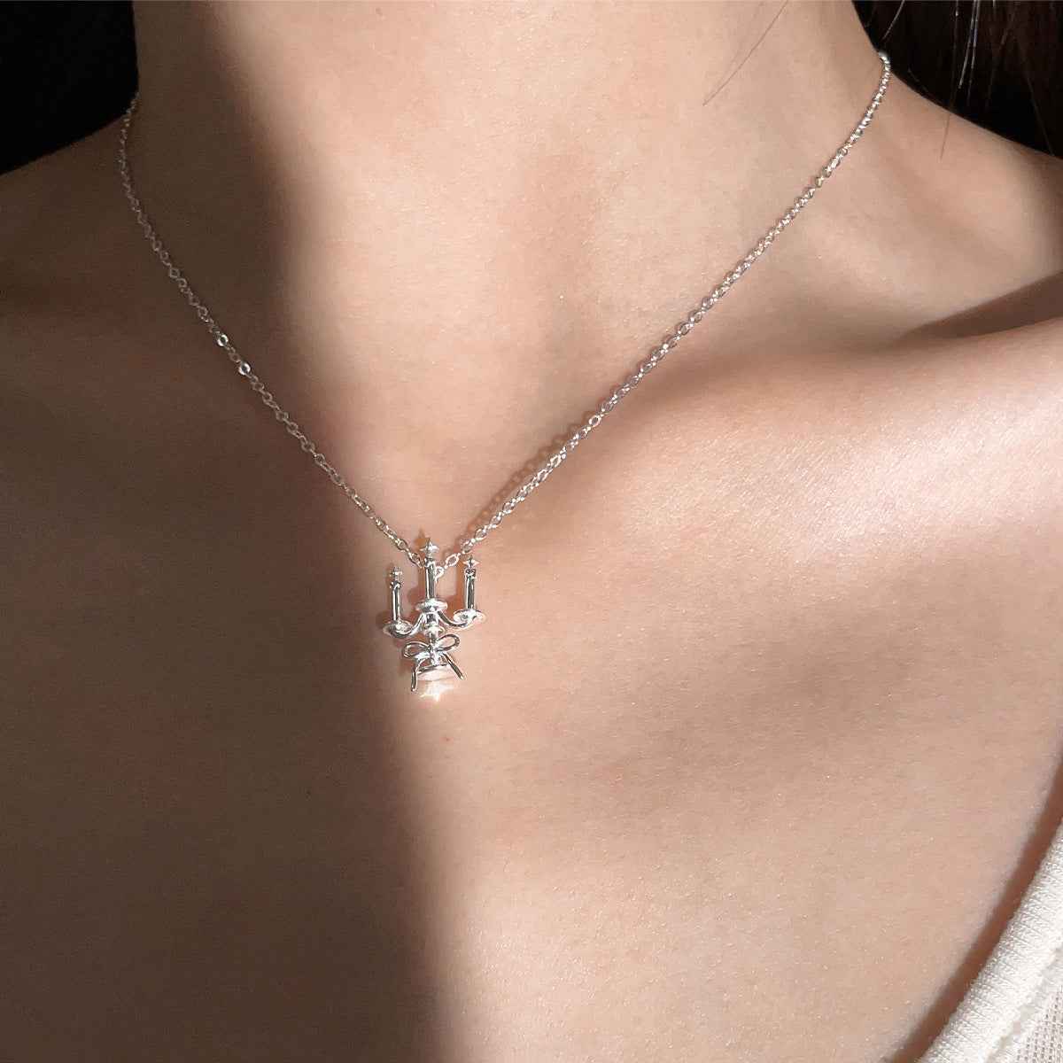 "Vintage Candlelight Bow" 925 Sterling Silver Pendant Necklace - Image 2