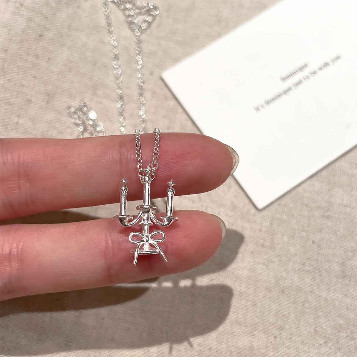 "Vintage Candlelight Bow" 925 Sterling Silver Pendant Necklace - Image 4