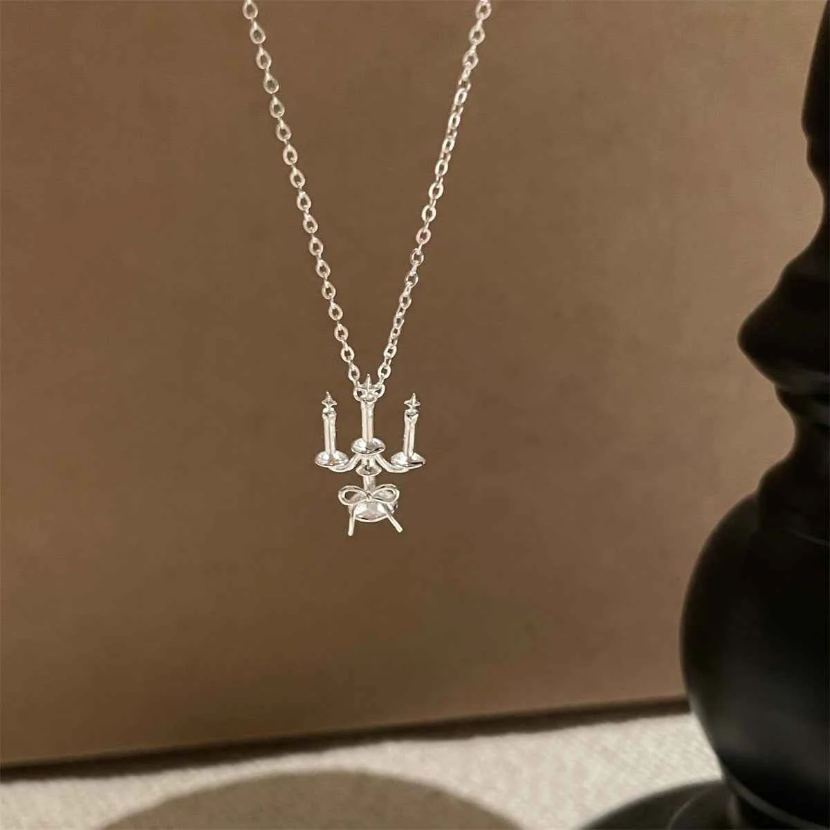 "Vintage Candlelight Bow" 925 Sterling Silver Pendant Necklace - Image 5