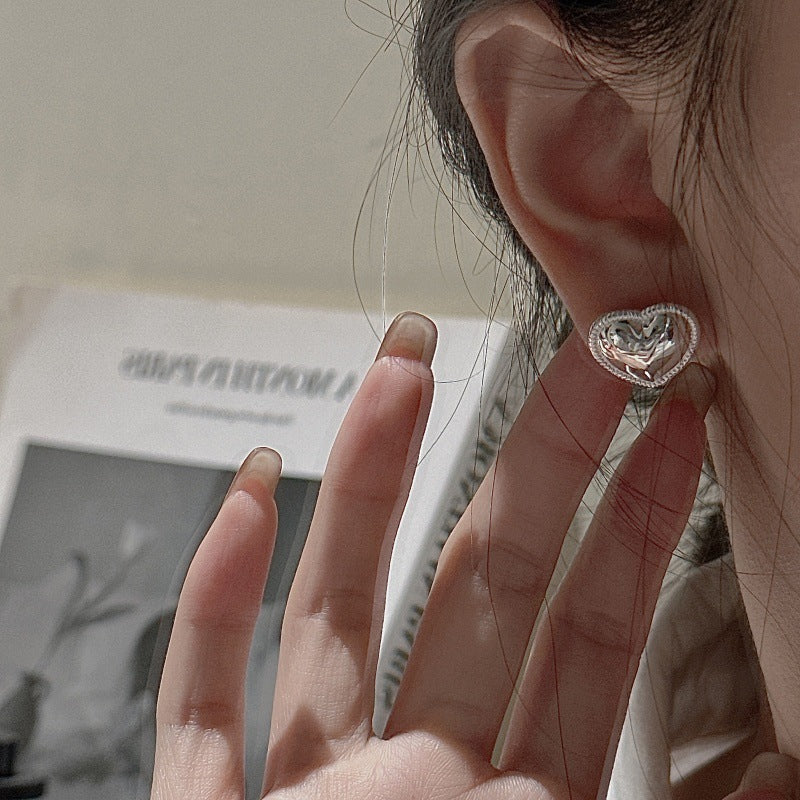 "Vintage Heart" 925 Sterling Silver Earrings – Korean-Inspired Design - Image 2