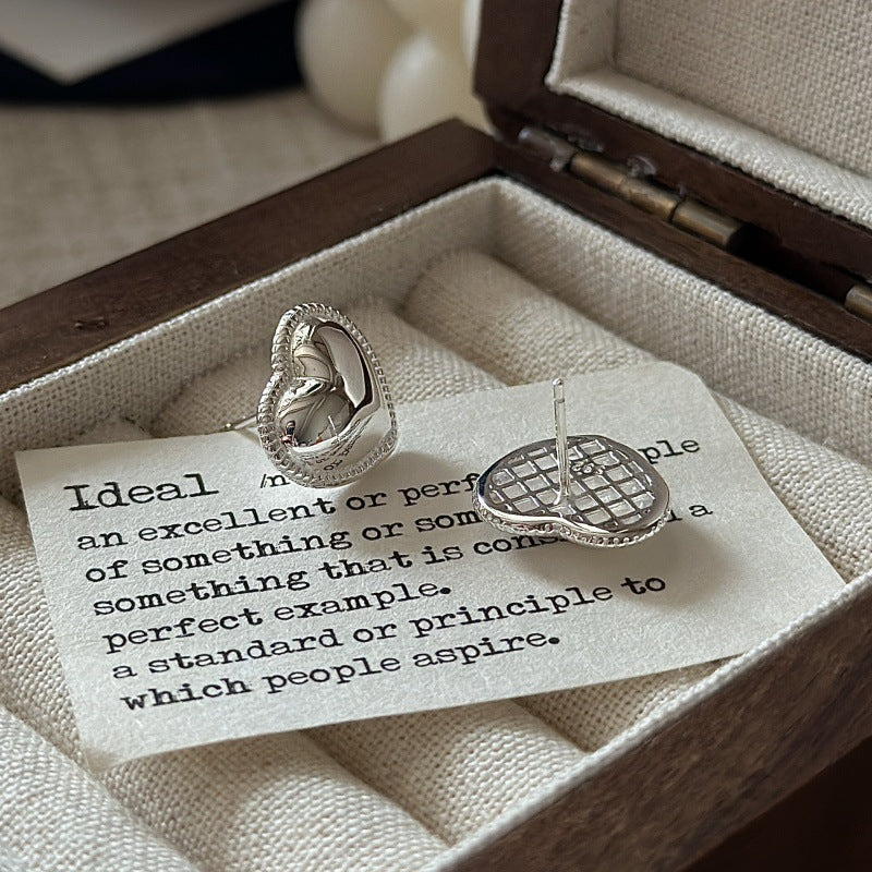 "Vintage Heart" 925 Sterling Silver Earrings – Korean-Inspired Design - Image 3