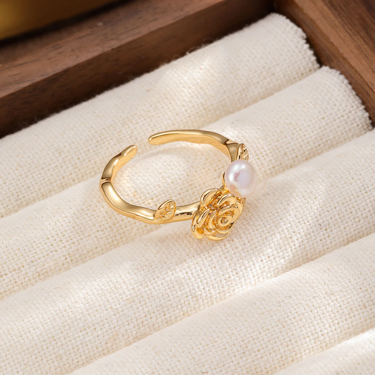 Vintage Rose Freshwater Pearl 18K Gold-Plated Open Ring - Image 2