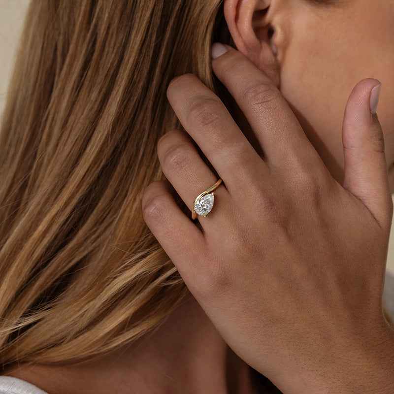 "Wave Dewdrop" 925 Sterling Silver Teardrop Zircon Ring - Image 3